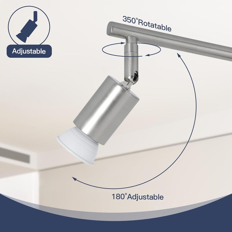 SEEBLEN 6-Light Brushed Nickel Track Lighting Fixtures Ceiling – Modern Ceiling Light Bar with Adjustable GU10 Heads, Sleek Metal Track Lighting for Kitchen & Living Room - Image 5